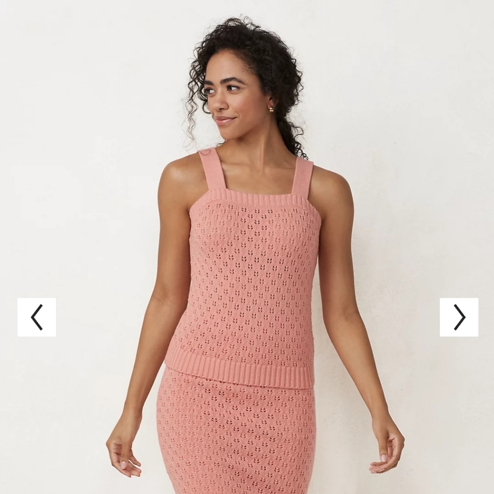 Lauren Conrad LC 3-pc Pink Pointelle Outfit Cardigan, Tank and Skirt - size M
